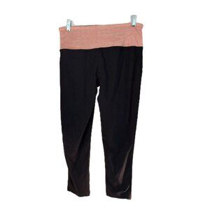 Yoga Moisture Wicking Black Crop Leggings With Peach Band Size Medium Women's